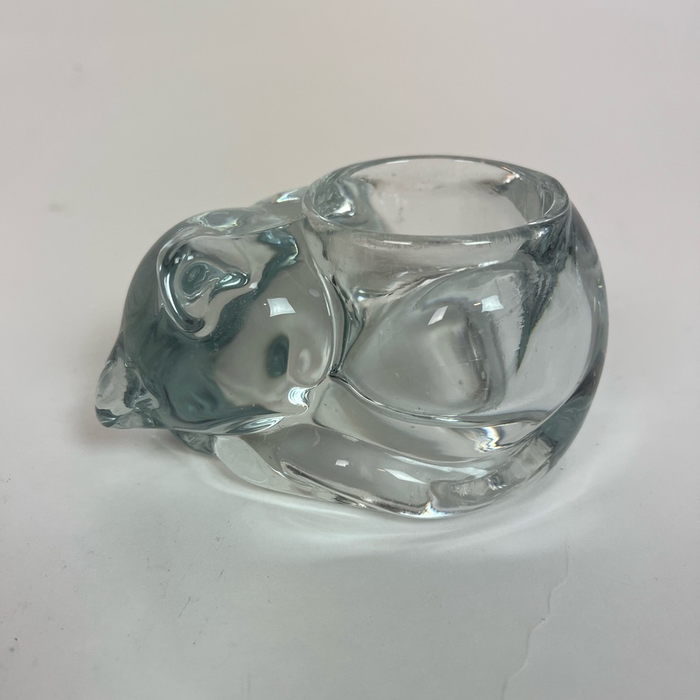 Vintage Indiana Glass Cat Votive Tea Light Candle Holder 5" x 3"
